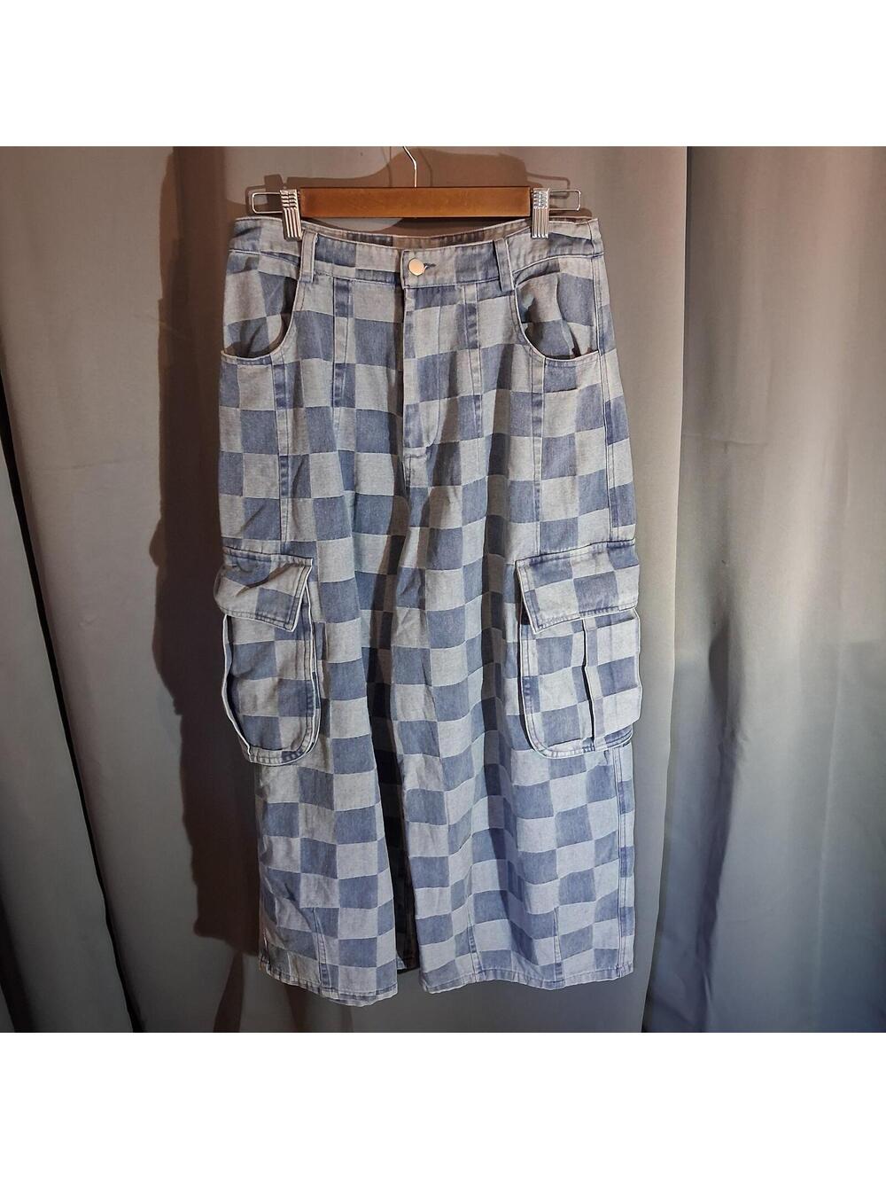 Bibi Medium Checkered Denim Cargo Pants